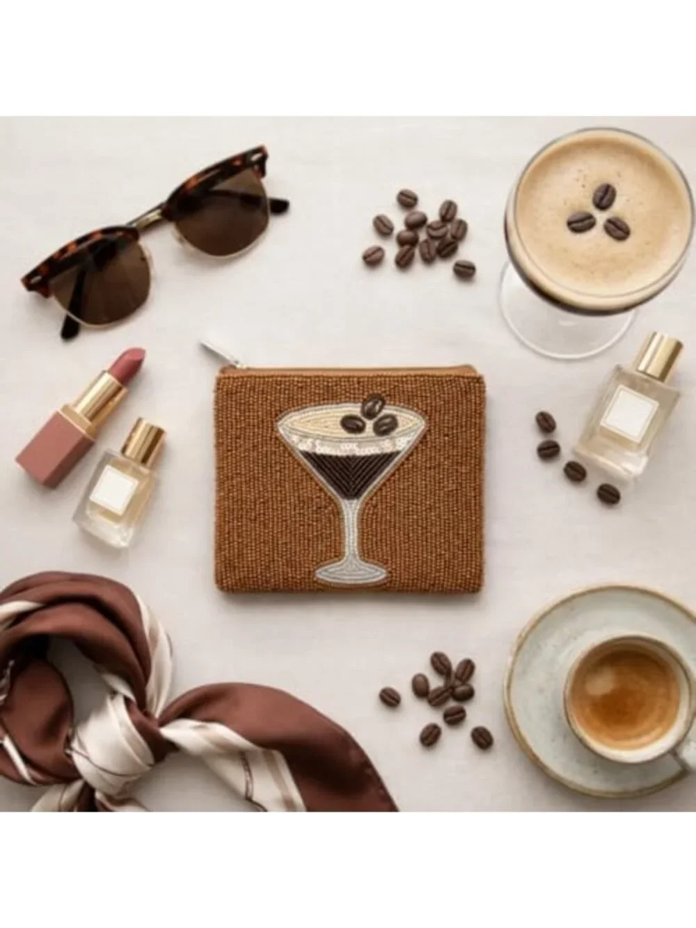 Chic Beaded Coin Purse | Zipper Pouch Wallet for Cash & Change | Espresso